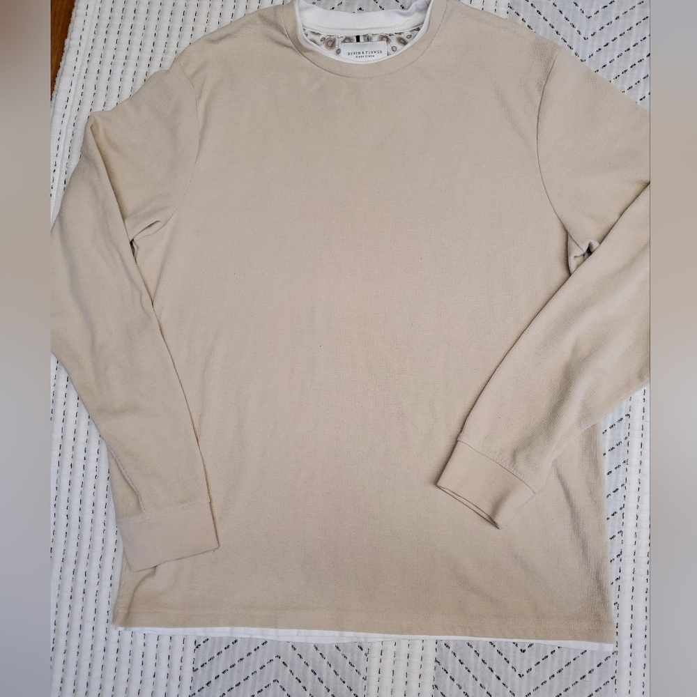 Denim & Flower Ricky Singh Tan Crewneck Sweater Men’s Large Minimalist Neutral